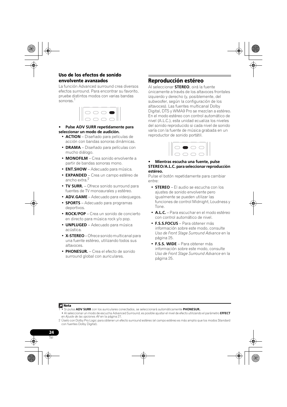 Uso de los efectos de sonido envolvente avanzados, Reproducción estéreo | Pioneer VSX-418 K User Manual | Page 64 / 82