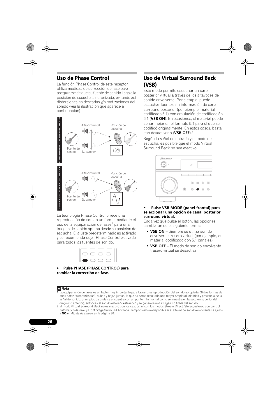 Uso de phase control, Uso de virtual surround back (vsb) | Pioneer VSX-418 K User Manual | Page 66 / 82