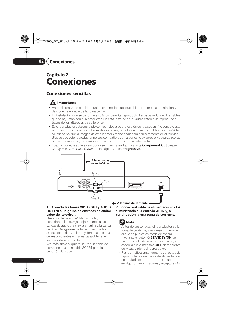 Conexiones, Conexiones 02, Capítulo 2 | Conexiones sencillas | Pioneer DV-300-S User Manual | Page 10 / 82