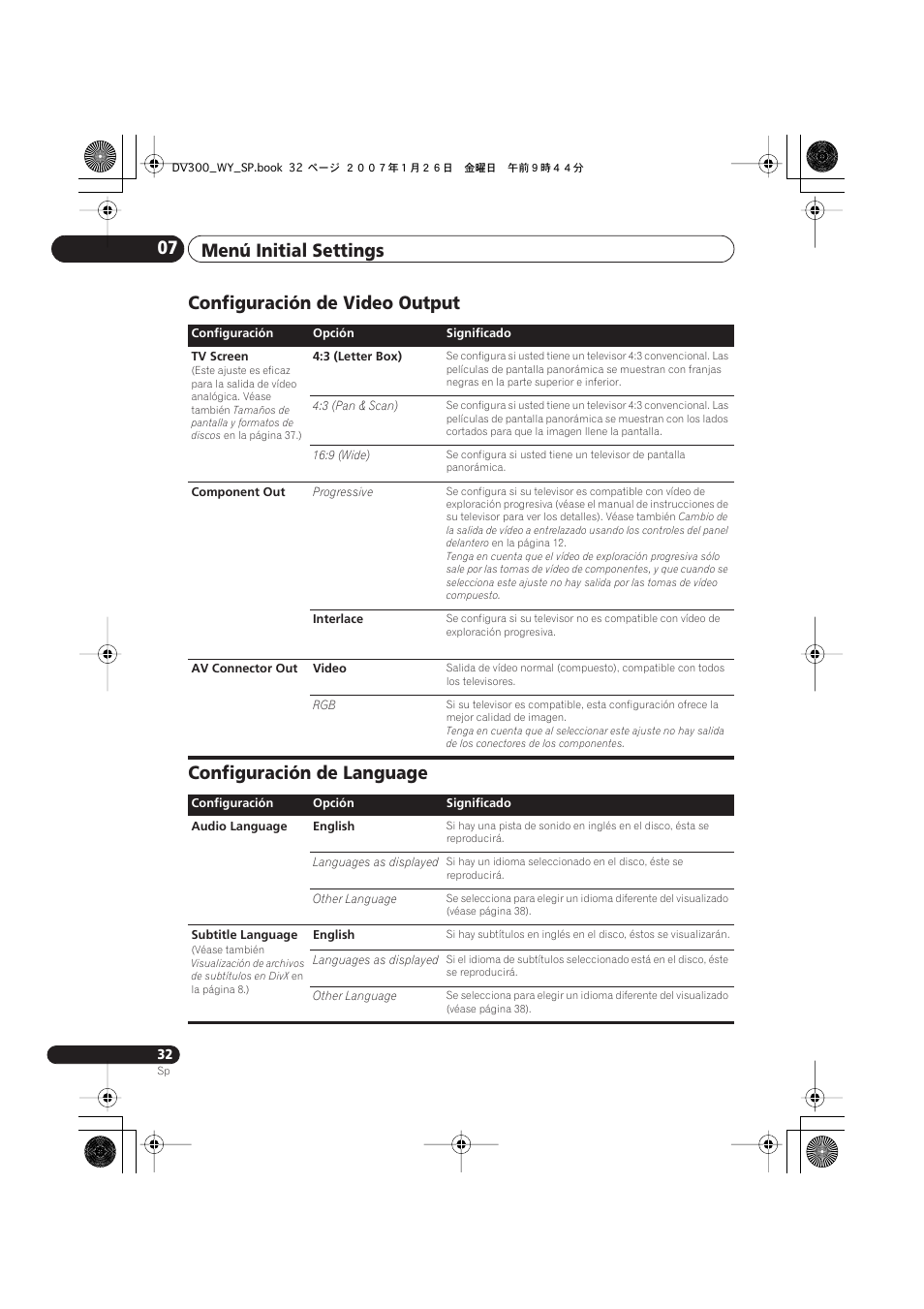 Menú initial settings 07 | Pioneer DV-300-S User Manual | Page 32 / 82