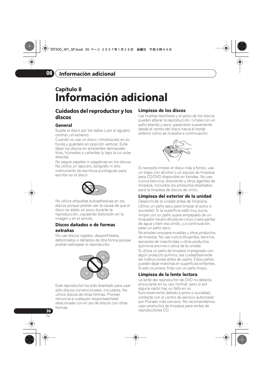 Información adicional | Pioneer DV-300-S User Manual | Page 36 / 82