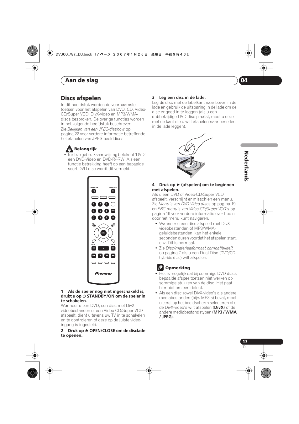 Discs afspelen, Aan de slag 04, Nederlands | Pioneer DV-300-S User Manual | Page 57 / 82