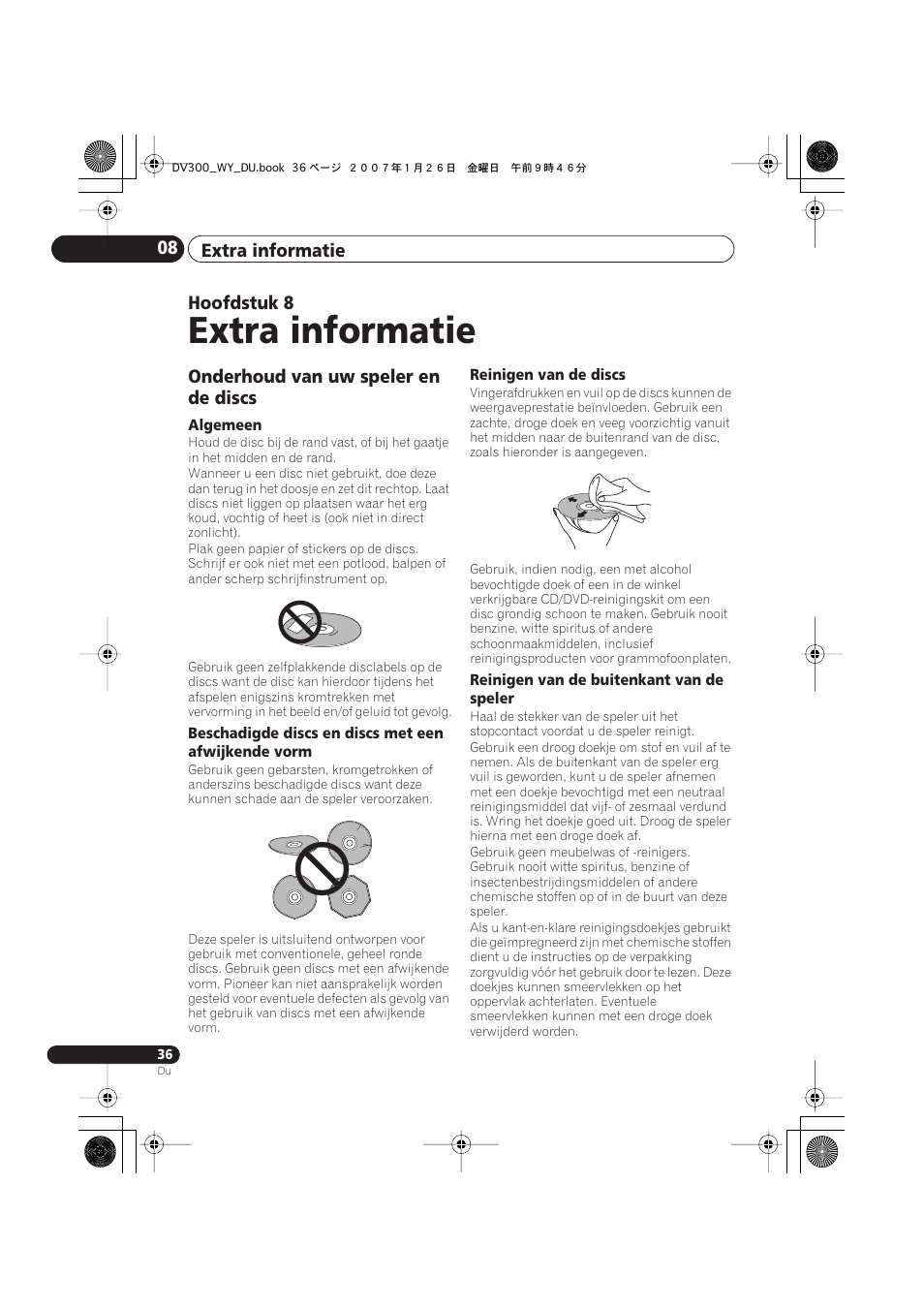 08 extra informatie, Onderhoud van uw speler en de discs, Extra informatie | Pioneer DV-300-S User Manual | Page 76 / 82