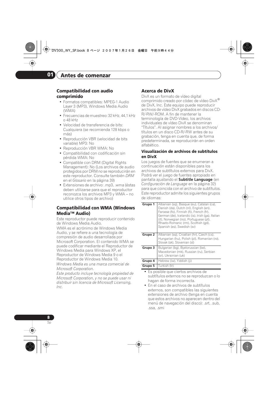 Antes de comenzar 01 | Pioneer DV-300-S User Manual | Page 8 / 82