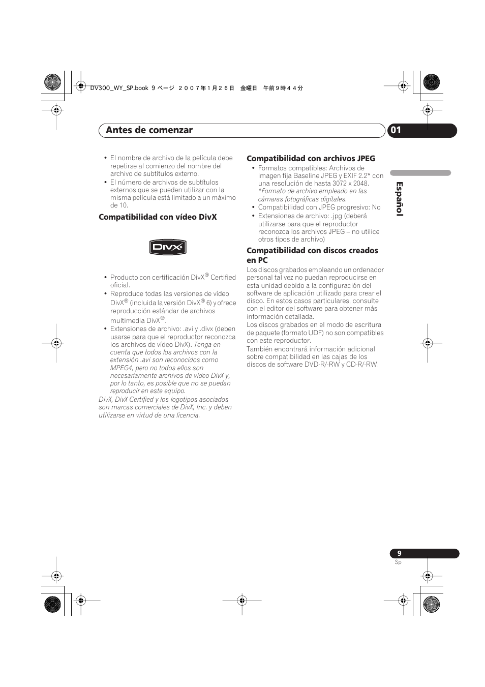 Antes de comenzar 01 | Pioneer DV-300-S User Manual | Page 9 / 82
