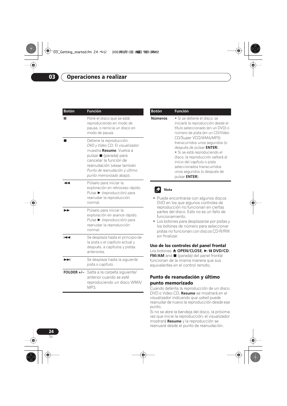 Punto de reanudación y último punto memorizado, Operaciones a realizar 03 | Pioneer DCS-222 User Manual | Page 24 / 92