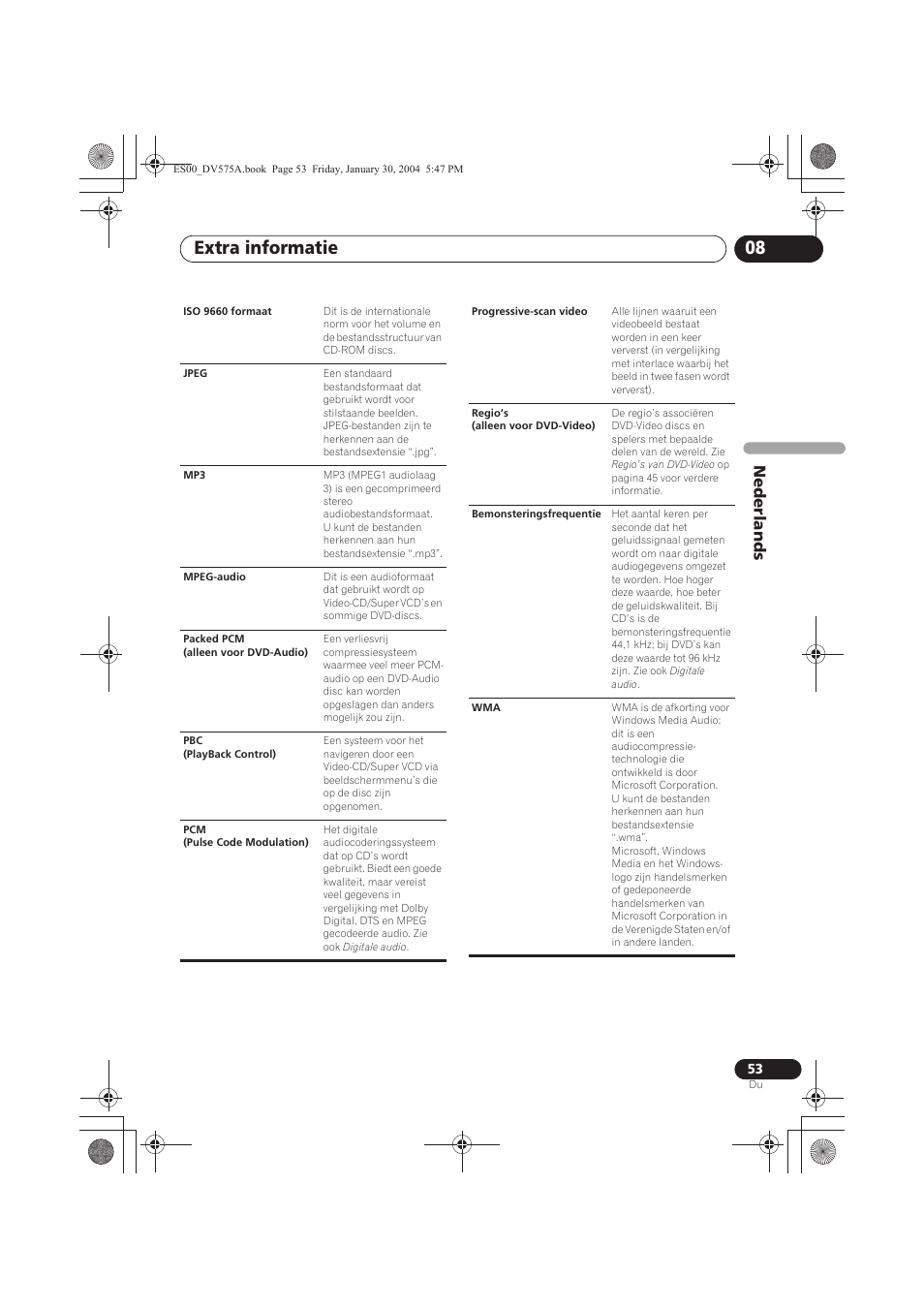 Extra informatie 08, Nede rlands | Pioneer DV-575A-S User Manual | Page 105 / 108