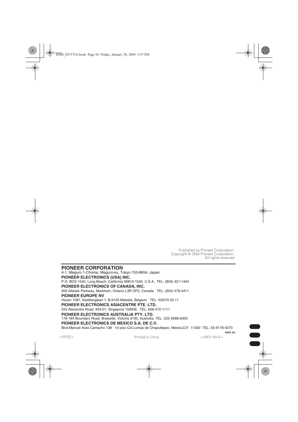 Pioneer corporation | Pioneer DV-575A-S User Manual | Page 108 / 108
