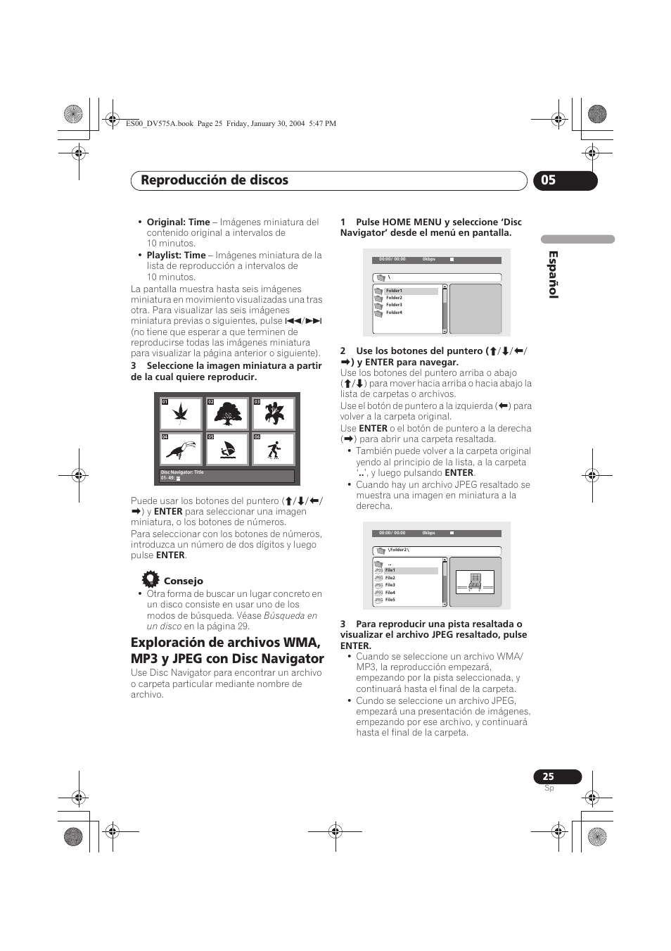 Reproducción de discos 05, Espa ñol | Pioneer DV-575A-S User Manual | Page 25 / 108