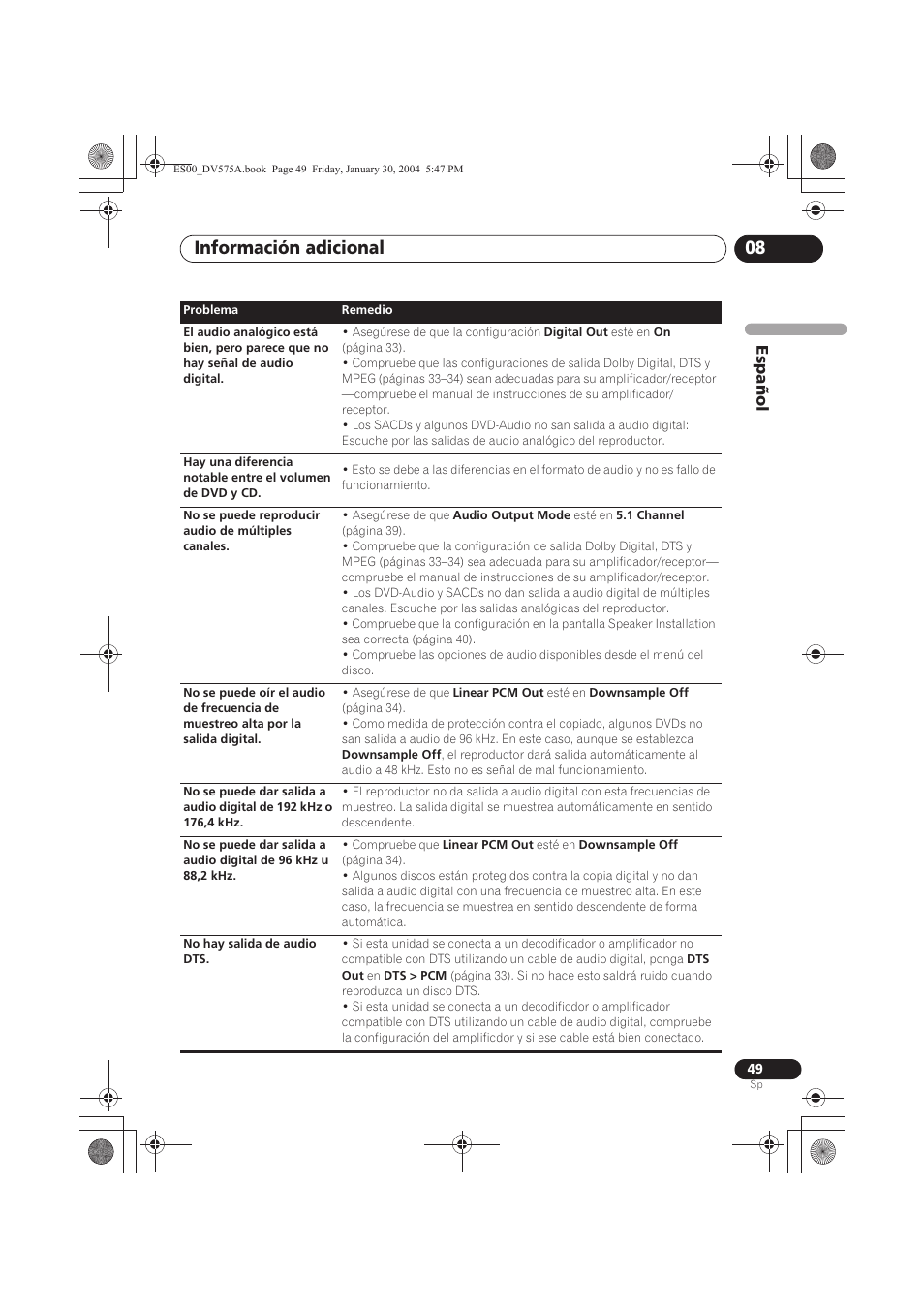 Información adicional 08 | Pioneer DV-575A-S User Manual | Page 49 / 108