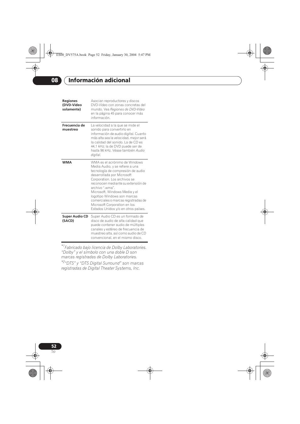 Información adicional 08 | Pioneer DV-575A-S User Manual | Page 52 / 108