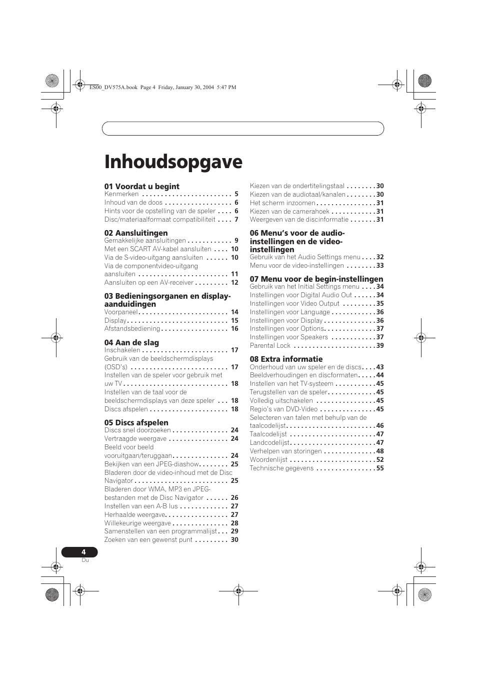 Gebruiksaanwijzing, Inhoudsopgave | Pioneer DV-575A-S User Manual | Page 56 / 108