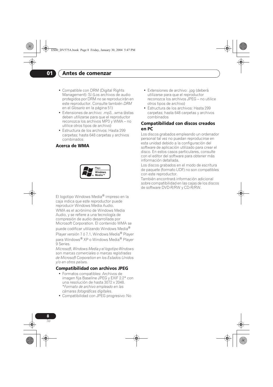 Antes de comenzar 01 | Pioneer DV-575A-S User Manual | Page 8 / 108