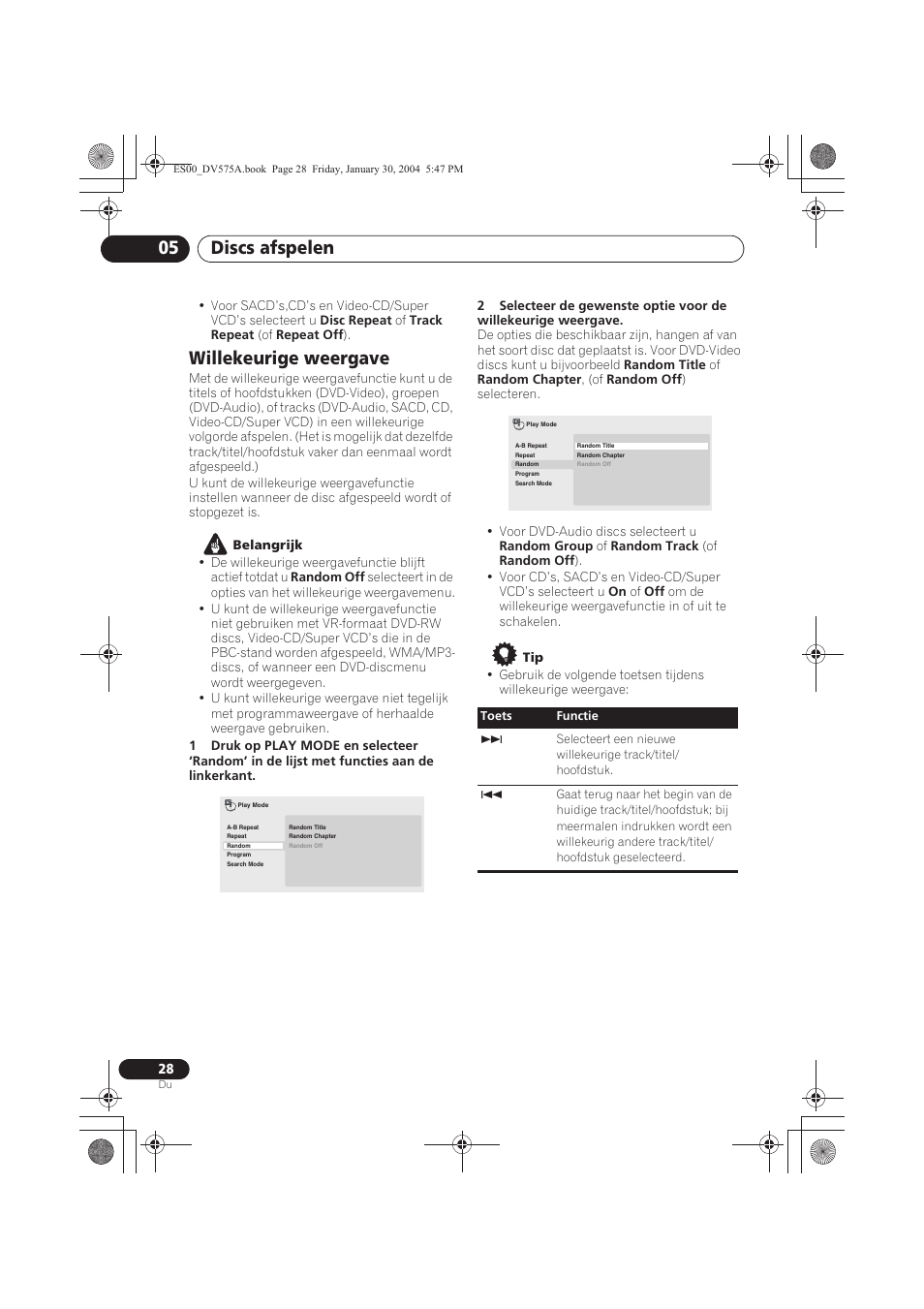 Willekeurige weergave, Discs afspelen 05 | Pioneer DV-575A-S User Manual | Page 80 / 108
