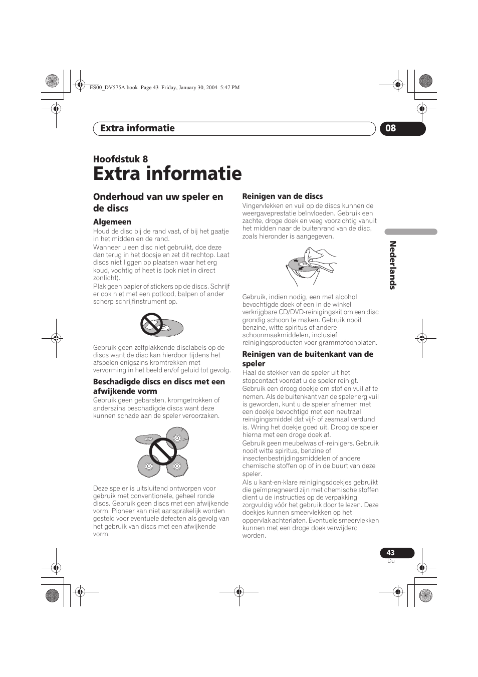 08 extra informatie, Onderhoud van uw speler en de discs, Extra informatie | Pioneer DV-575A-S User Manual | Page 95 / 108