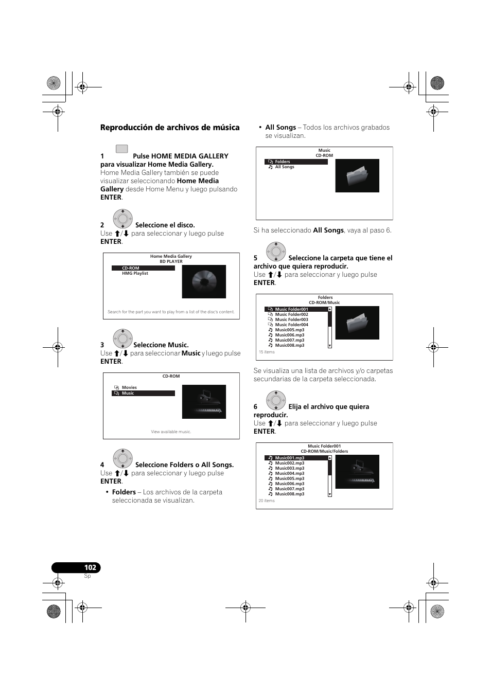 Reproducción de archivos de música | Pioneer LX03BD User Manual | Page 102 / 132