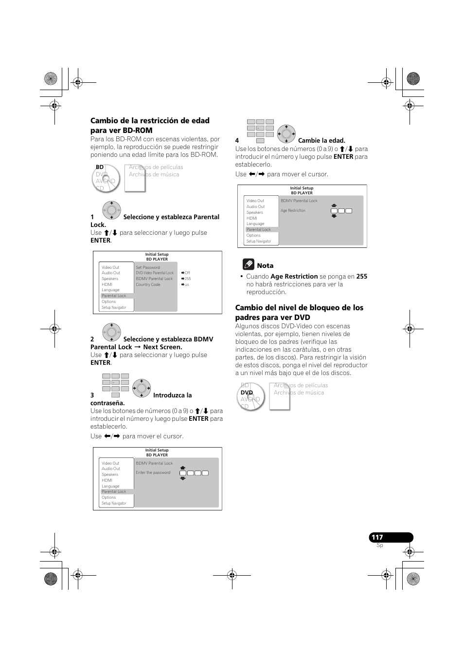 Cambio de la restricción de edad para ver bd-rom | Pioneer LX03BD User Manual | Page 117 / 132