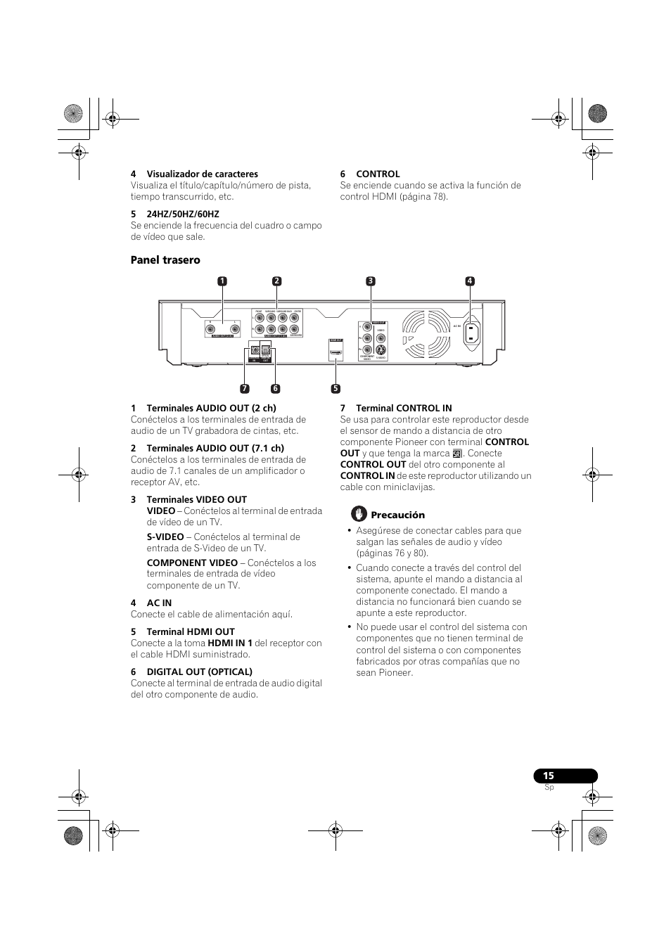 Panel trasero | Pioneer LX03BD User Manual | Page 15 / 132