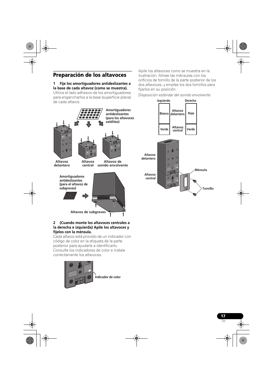 Preparación de los altavoces | Pioneer LX03BD User Manual | Page 17 / 132