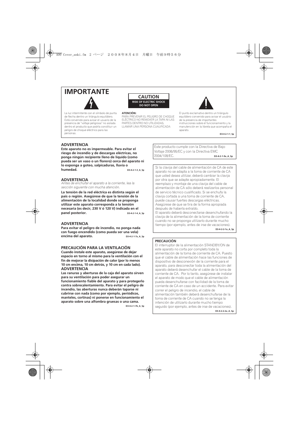 Importante, Caution | Pioneer LX03BD User Manual | Page 2 / 132