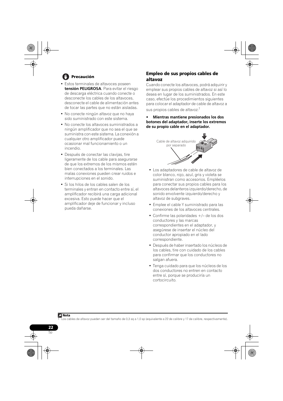 Conecte los altavoces, Empleo de sus propios cables de altavoz | Pioneer LX03BD User Manual | Page 22 / 132