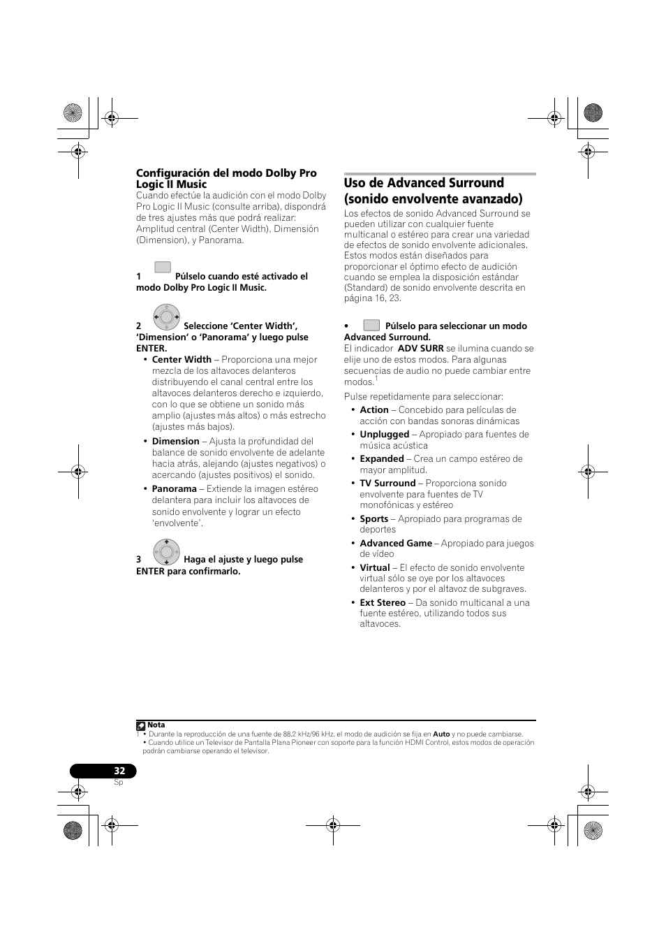 Configuración del modo dolby pro logic ii music | Pioneer LX03BD User Manual | Page 32 / 132
