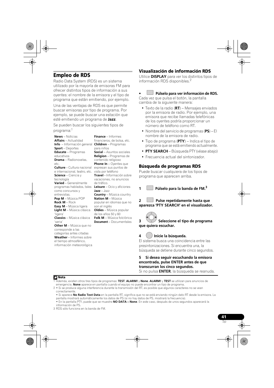 Empleo de rds, Visualización de información rds, Búsqueda de programas rds | Pioneer LX03BD User Manual | Page 41 / 132