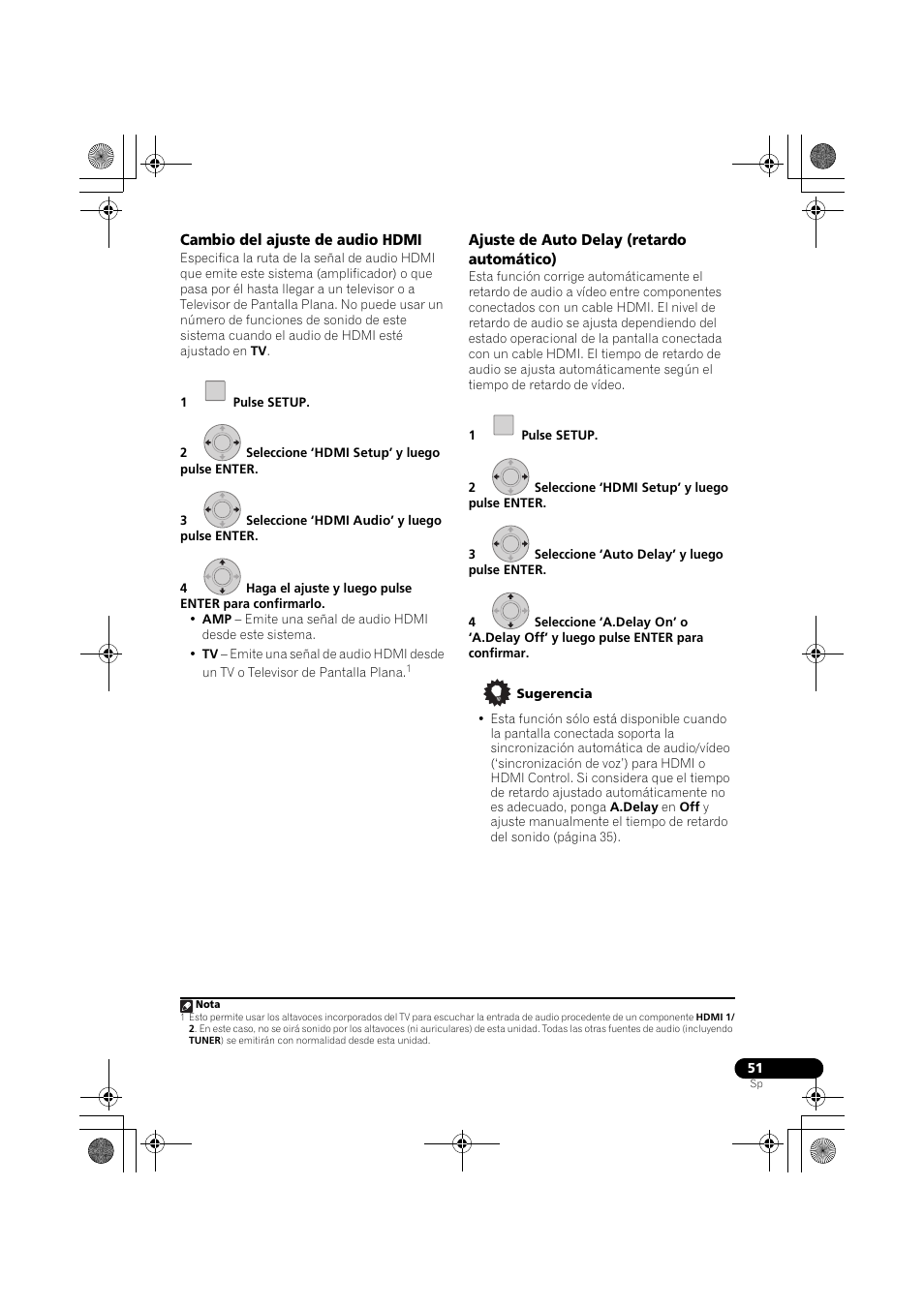 Cambio del ajuste de audio hdmi, Ajuste de auto delay (retardo automático) | Pioneer LX03BD User Manual | Page 51 / 132