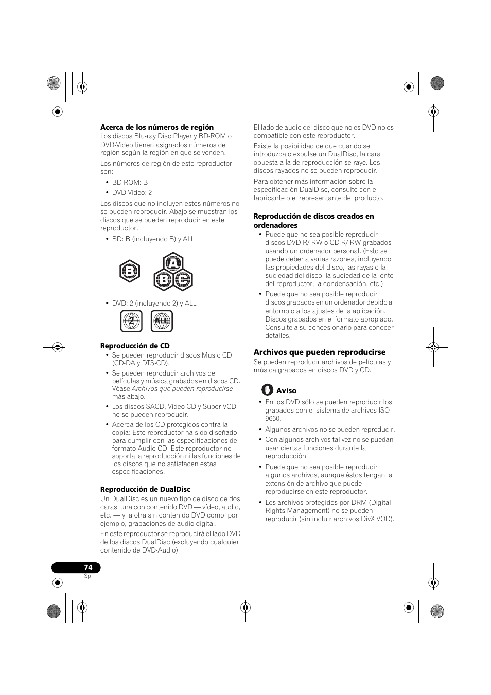 Archivos que pueden reproducirse | Pioneer LX03BD User Manual | Page 74 / 132