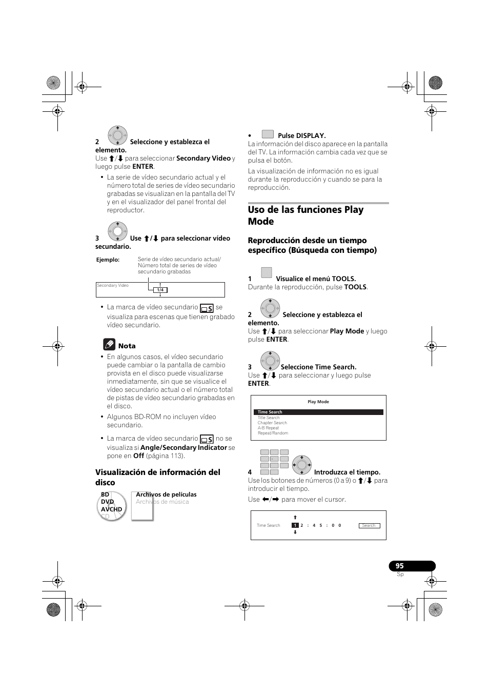 Visualización de información del disco, Uso de las funciones play mode | Pioneer LX03BD User Manual | Page 95 / 132