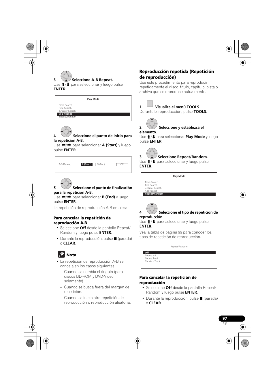 Reproducción repetida (repetición de reproducción) | Pioneer LX03BD User Manual | Page 97 / 132