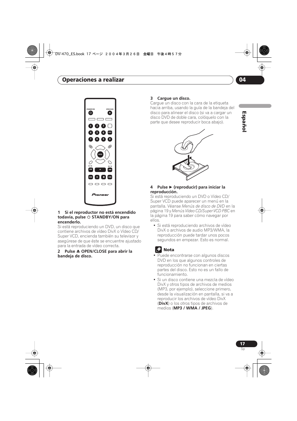 Operaciones a realizar 04, Español | Pioneer DV-470-K User Manual | Page 17 / 86