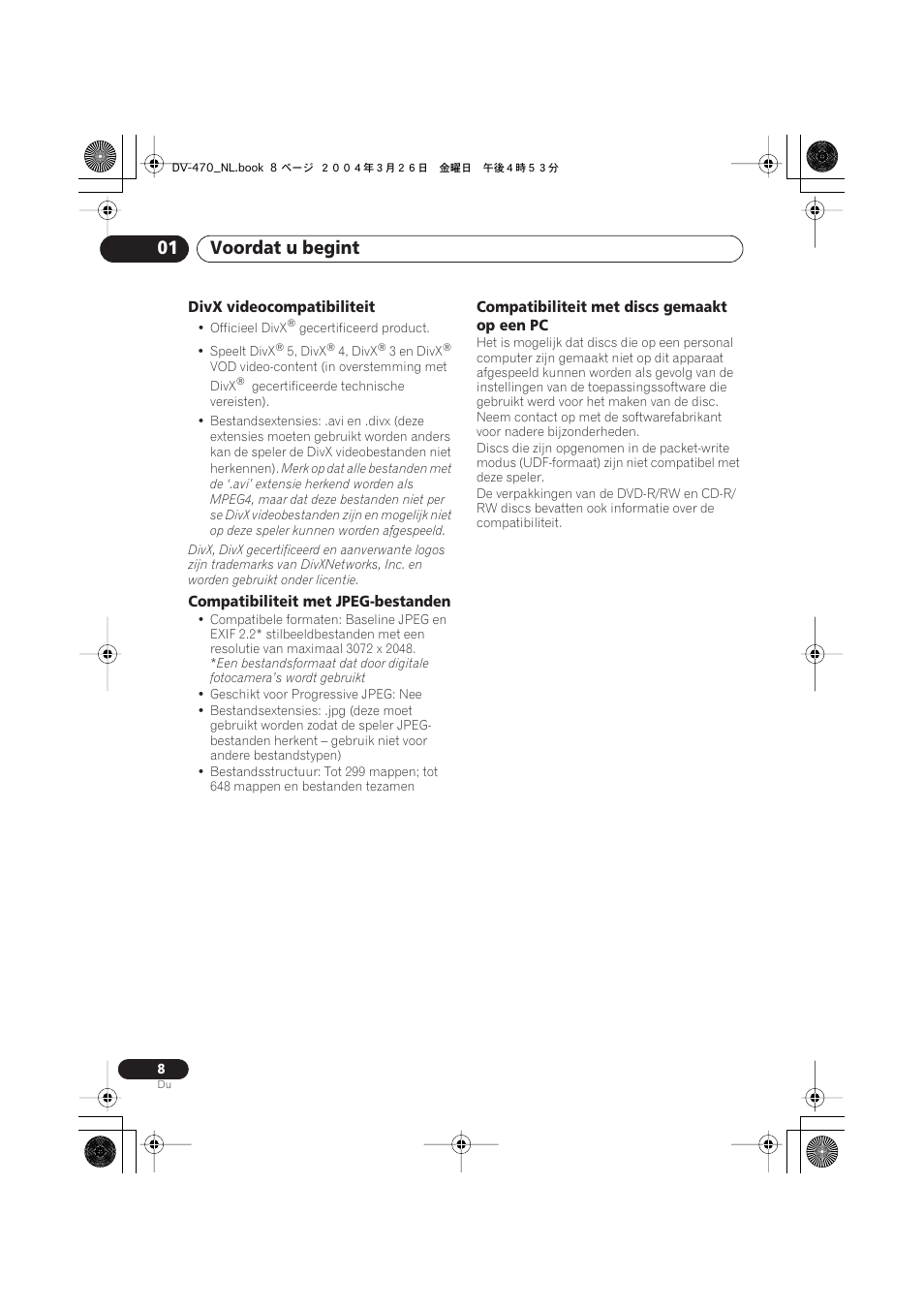 Voordat u begint 01 | Pioneer DV-470-K User Manual | Page 50 / 86