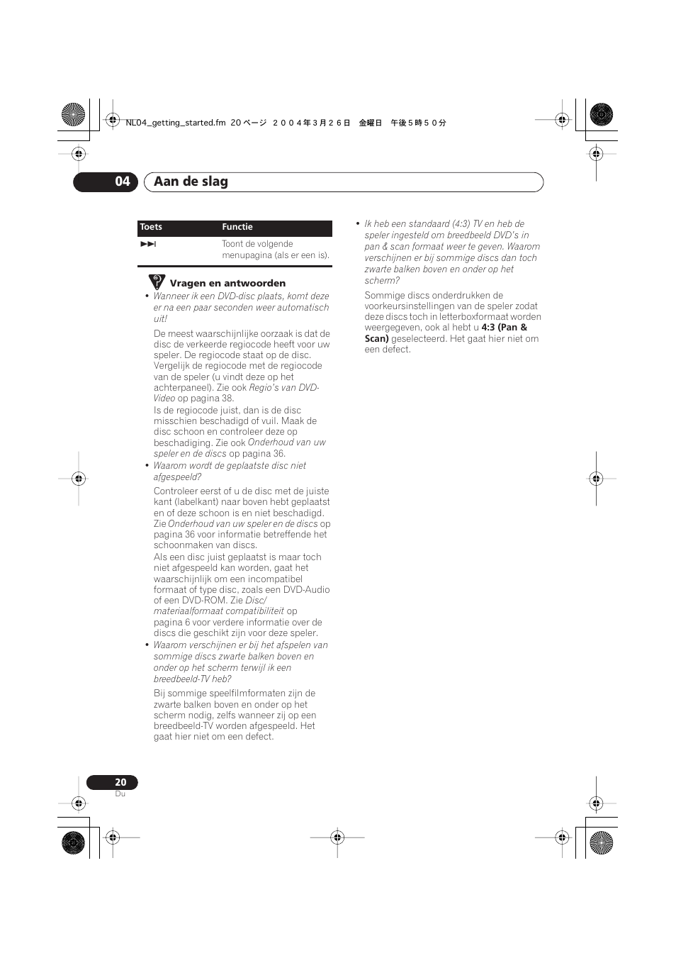 Aan de slag 04 | Pioneer DV-470-K User Manual | Page 62 / 86