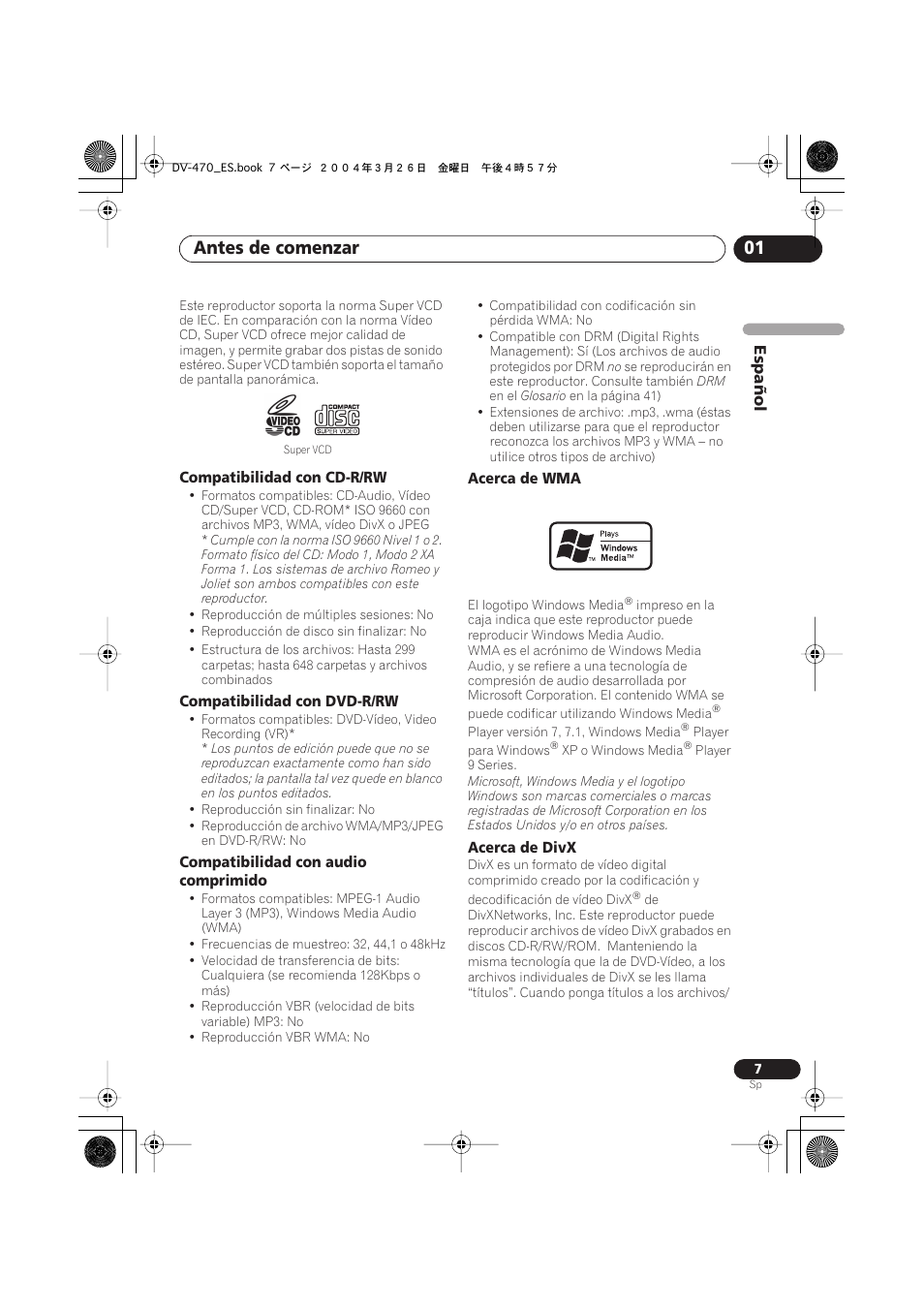 Antes de comenzar 01 | Pioneer DV-470-K User Manual | Page 7 / 86