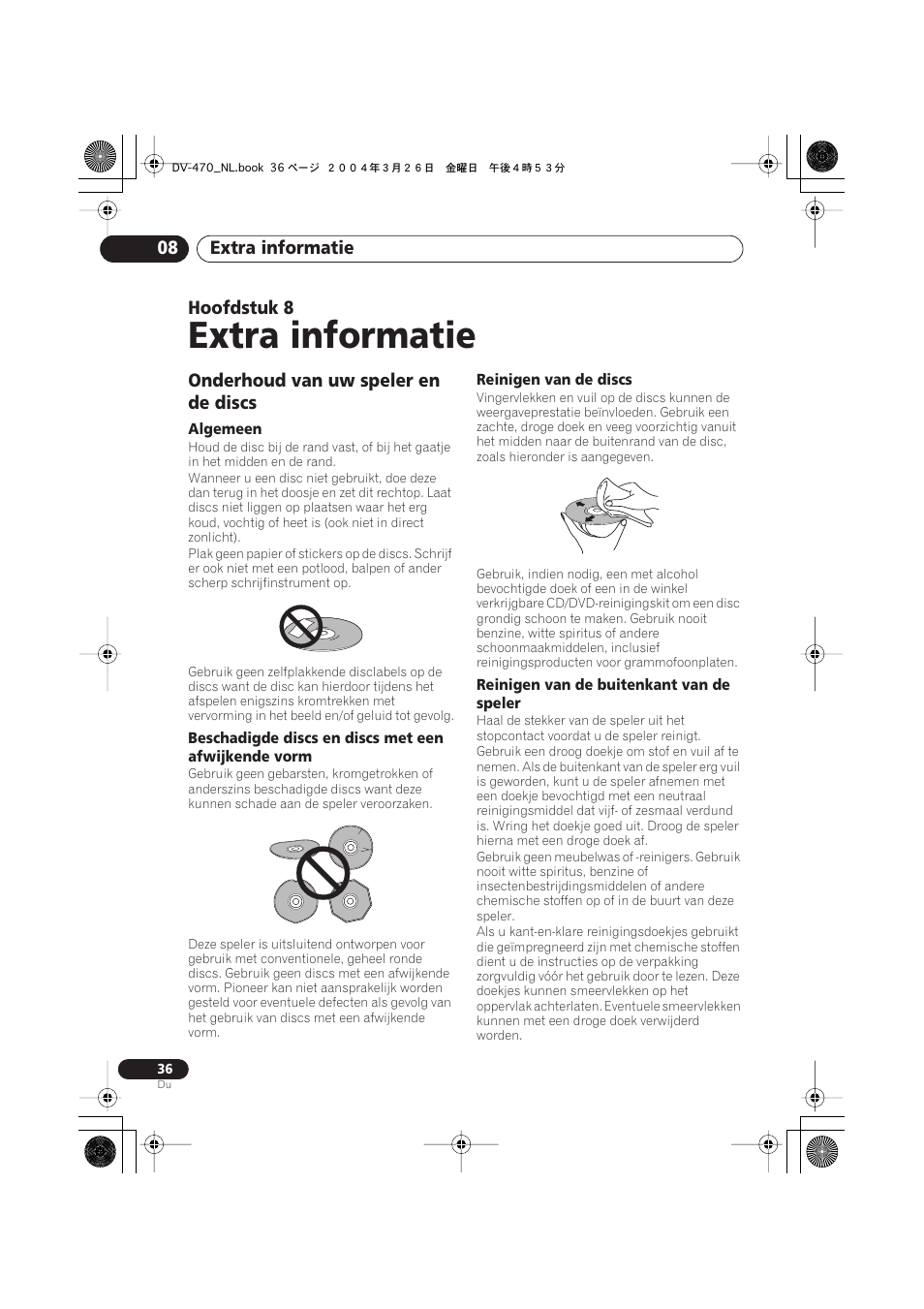 08 extra informatie, Onderhoud van uw speler en de discs, Extra informatie | Pioneer DV-470-K User Manual | Page 78 / 86