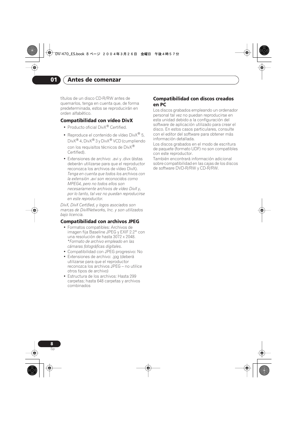Antes de comenzar 01 | Pioneer DV-470-K User Manual | Page 8 / 86
