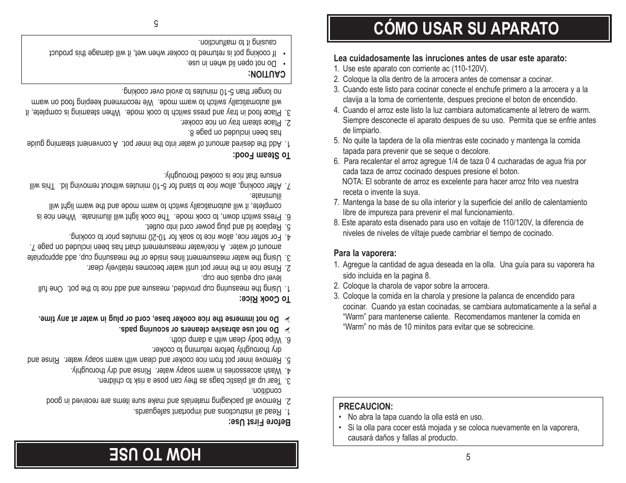 How to use, Cómo usar su aparato | Aroma ARC-720-1G User Manual | Page 7 / 12