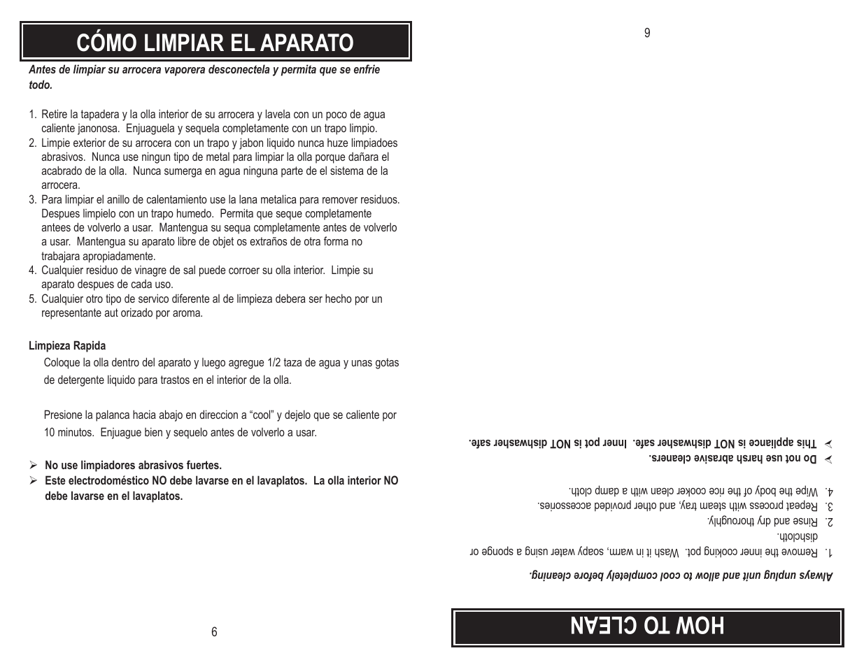 How to clean, Cómo limpiar el aparato | Aroma ARC-720-1G User Manual | Page 8 / 12
