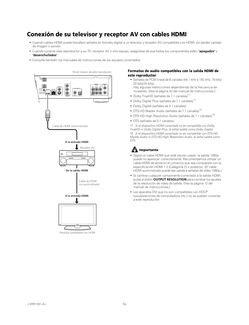 Dolby digital plus (señales de 7.1 canales), Dts (señales de 5.1 canales) | Pioneer BDP-LX70A User Manual | Page 2 / 2