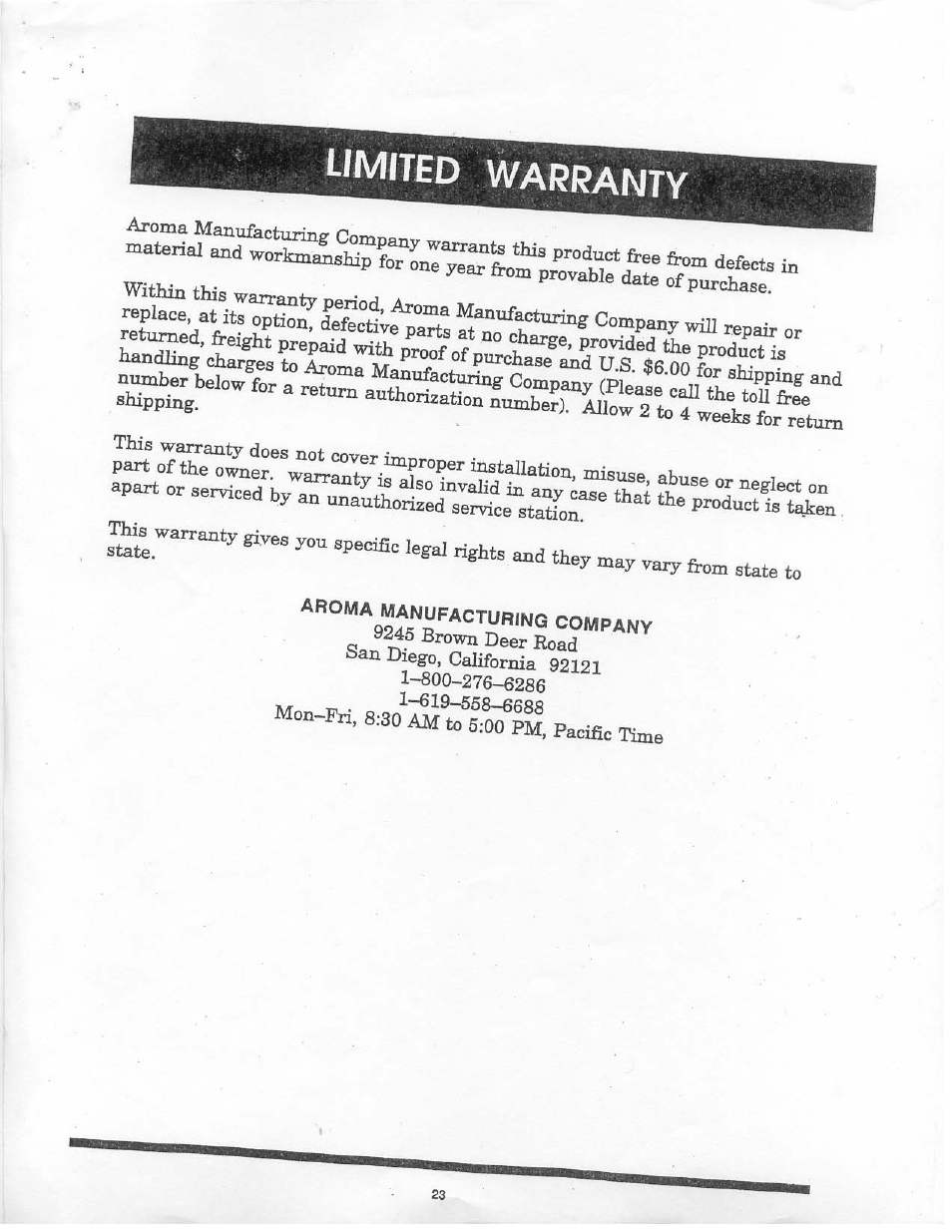 Aroma manufacturing company | Aroma BREADCHEF ABM-220 User Manual | Page 25 / 25