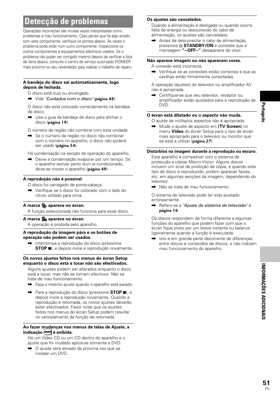 Detecção de problemas | Pioneer DV-343 User Manual | Page 107 / 112