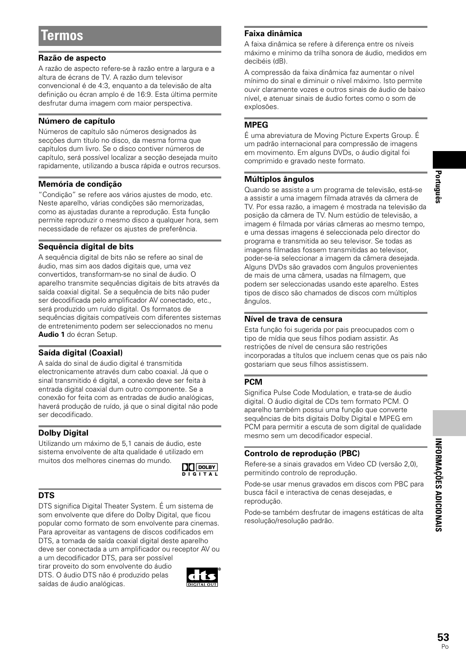 Termos | Pioneer DV-343 User Manual | Page 109 / 112