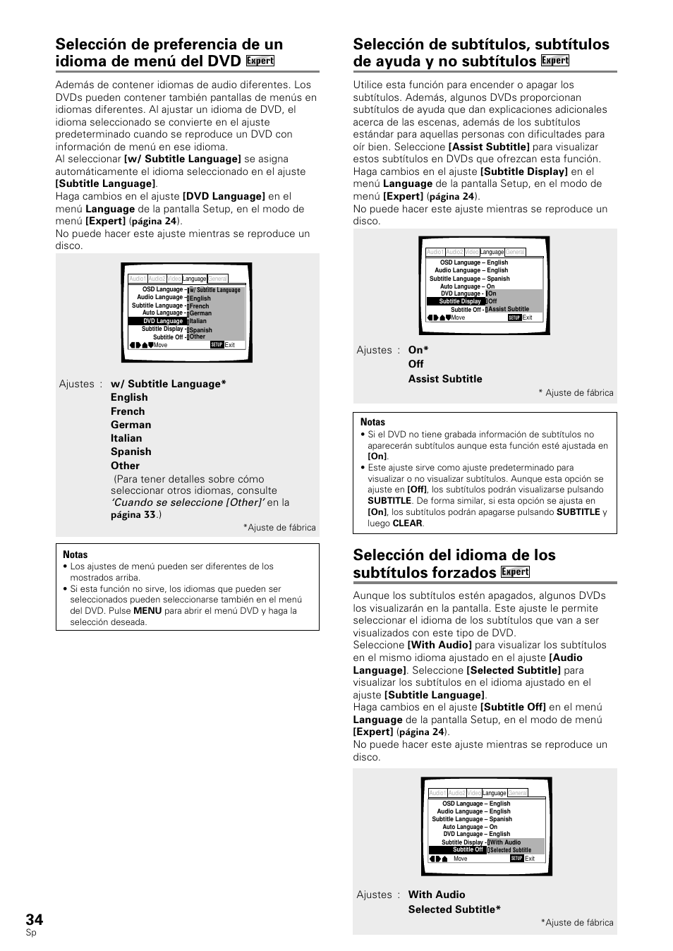 Selección del idioma de los subtítulos forzados, Cuando se seleccione [other | Pioneer DV-343 User Manual | Page 36 / 112