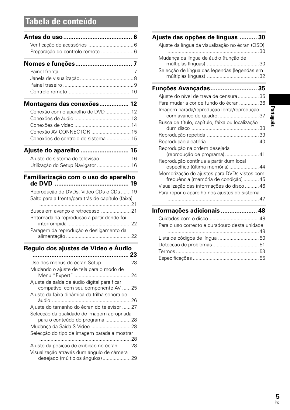 Tabela de conteúdo | Pioneer DV-343 User Manual | Page 61 / 112