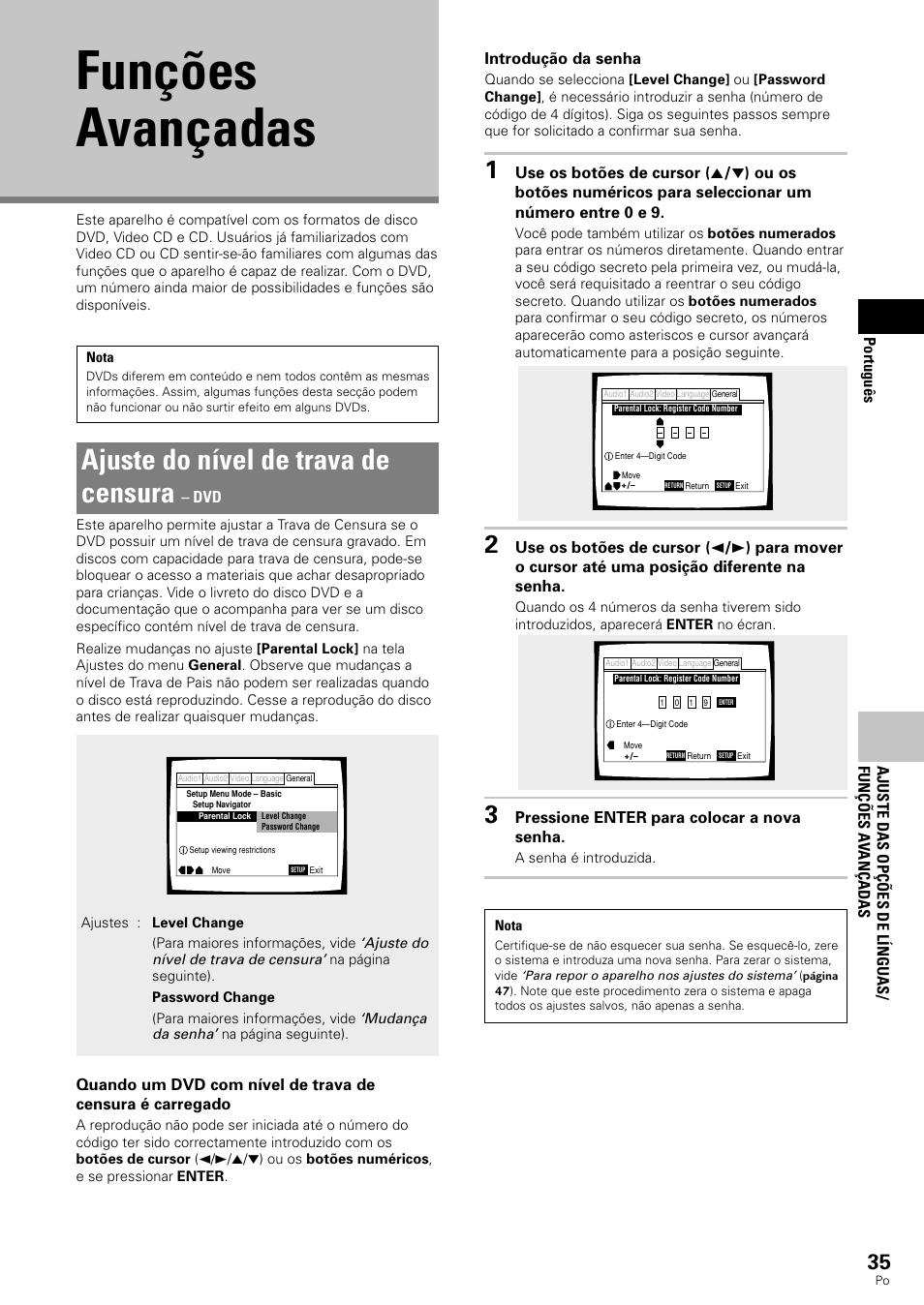 Funções avançadas, Ajuste do nível de trava de censura | Pioneer DV-343 User Manual | Page 91 / 112