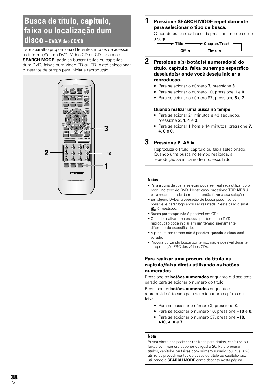 Busca de título, capítulo, faixa ou localização, Dum disco, Dvd/video cd/cd | Pressione play 3 | Pioneer DV-343 User Manual | Page 94 / 112