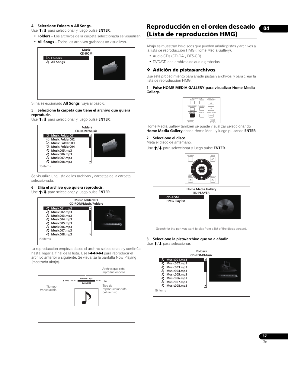 Adición de pistas/archivos | Pioneer BDP-LX91 User Manual | Page 37 / 73