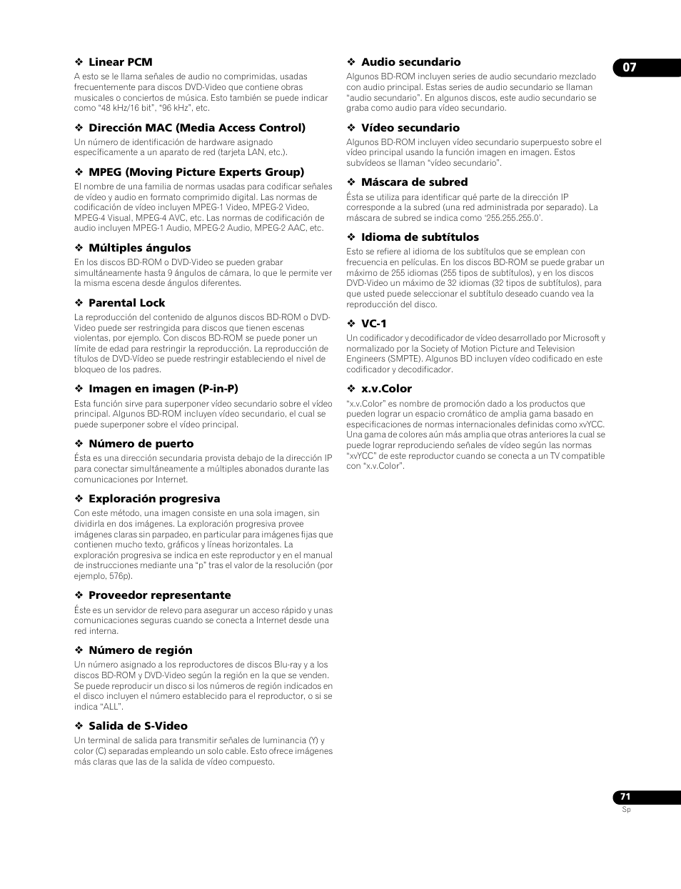 Pioneer BDP-LX91 User Manual | Page 71 / 73