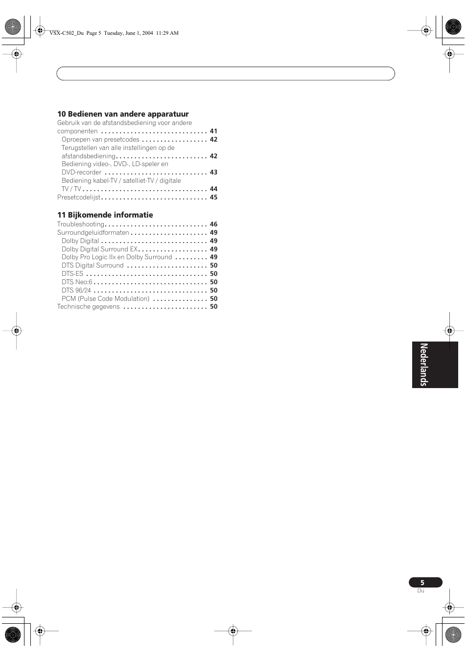 Nederlands | Pioneer VSX-C502-S User Manual | Page 5 / 104
